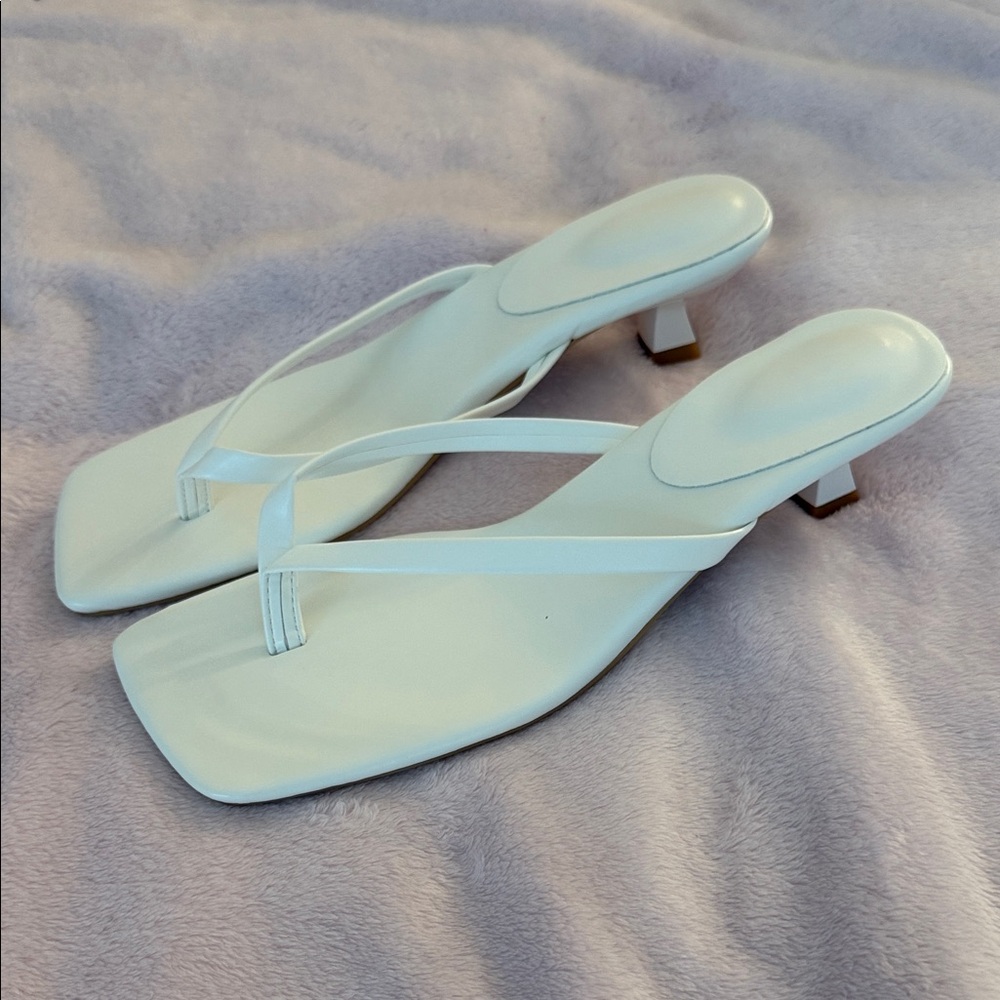 White kitten heeled sandals